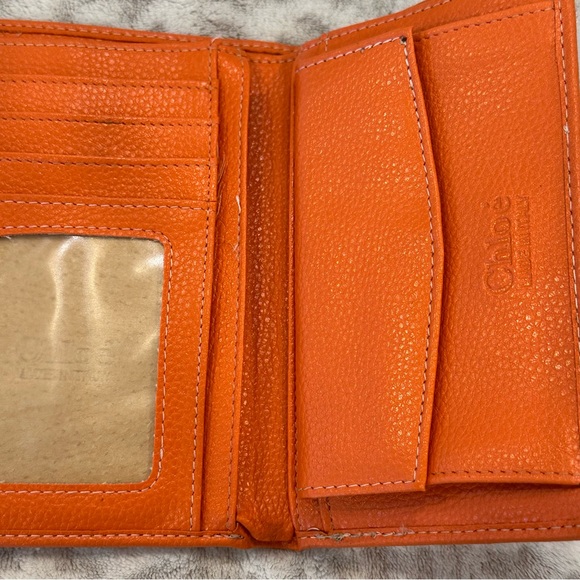 Chloe Vintage Orange Trifold Wallet Gold Accents - Picture 11 of 16